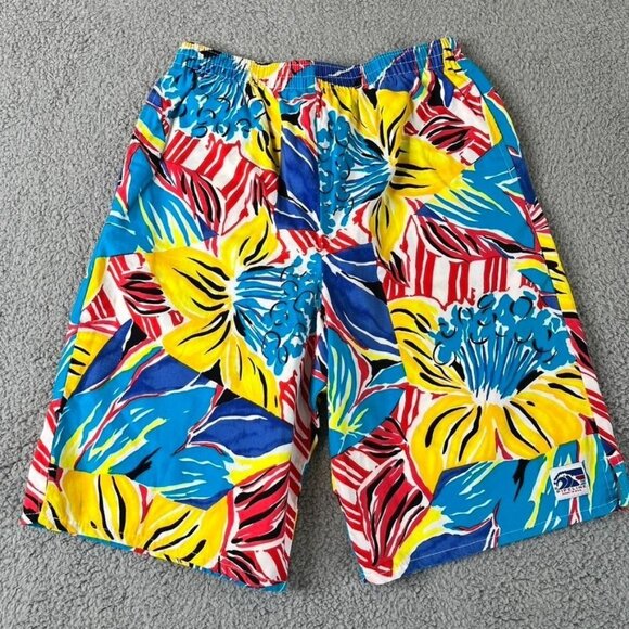 Pipeline USA‎ Mens M 32/34 Vintage Surf Trunks Board Shorts Floral USA 90s - Picture 1 of 7